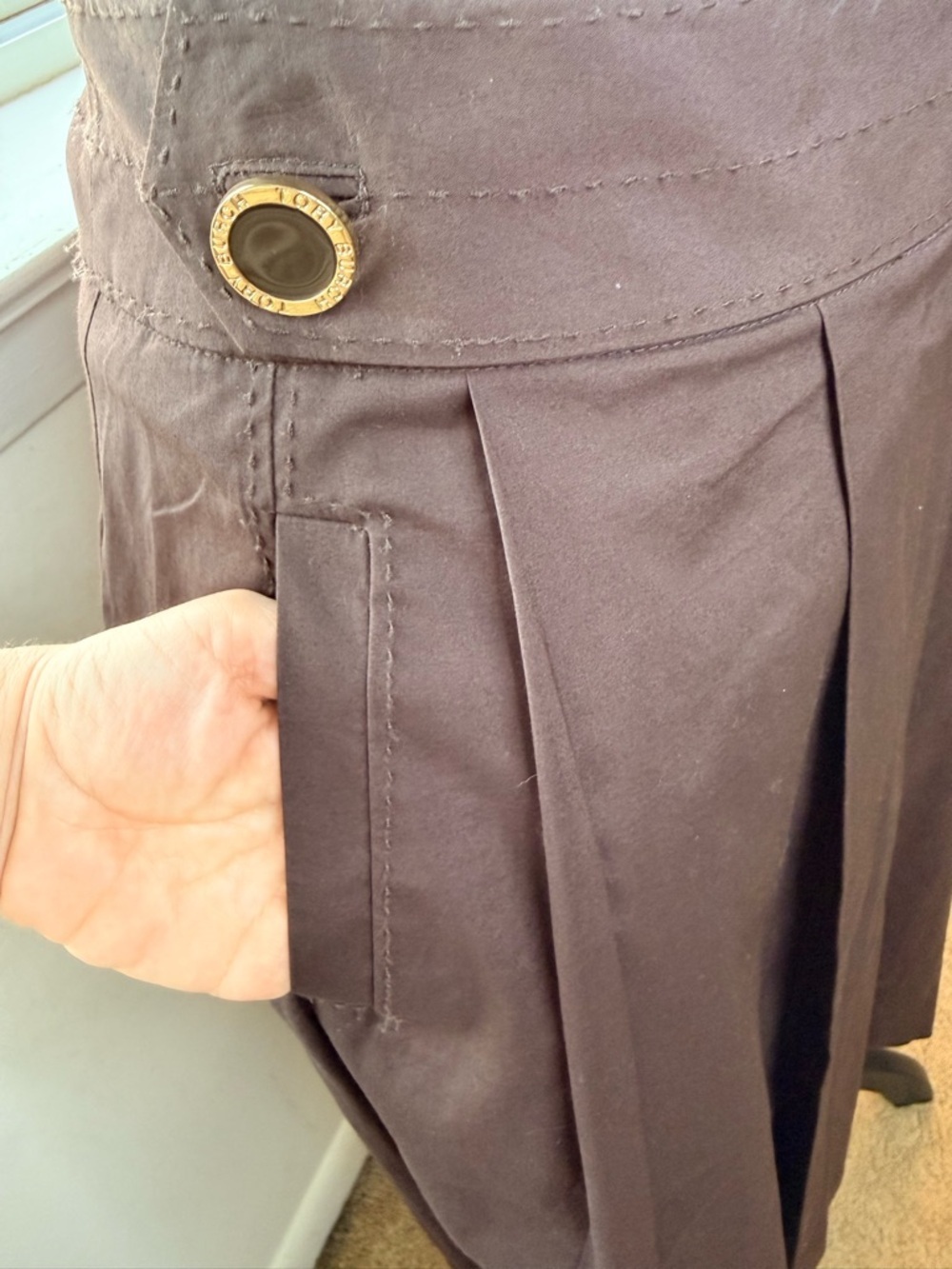 Tory Burch brown pleated A line skirt pockets preppy chic designer knee midi 8 - Picture 5 of 12